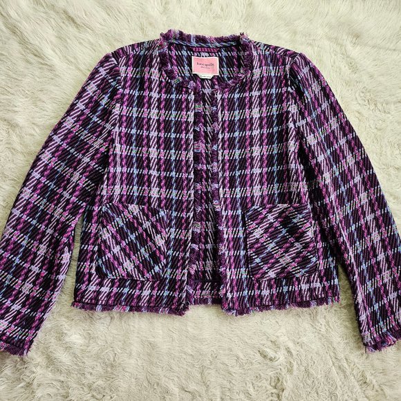 Kate Spade New York Women's Purple Plaid Tweed Blazer Jacket Size 8 - Picture 2 of 8